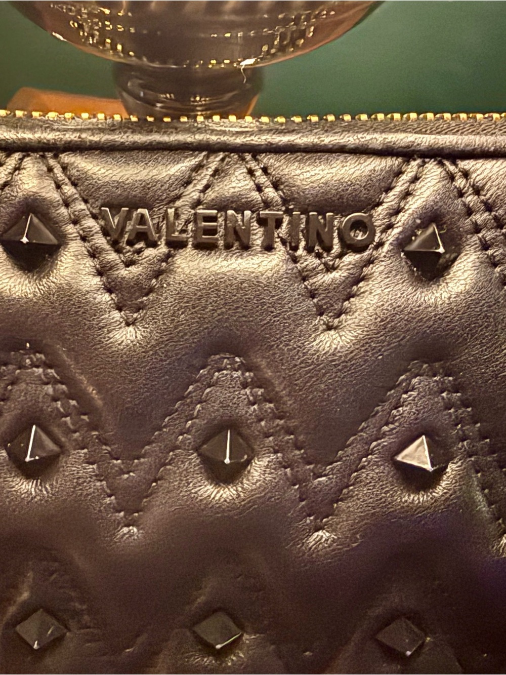Mario Valentino Black Quilted Studded Wallet